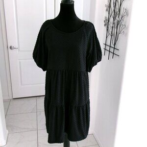 J. Crew Black Swiss Dot Babydoll Tiered Dress L Short Sleeve Oversized